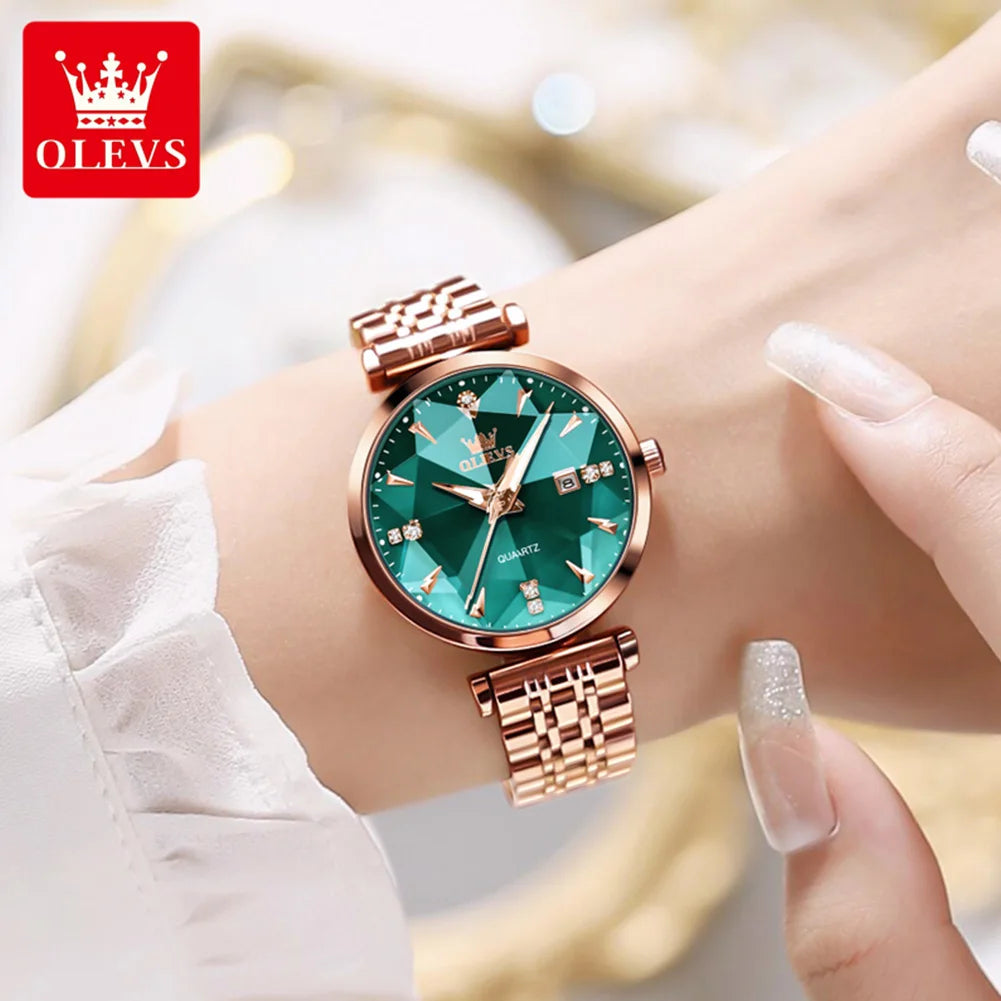 5536 Woman Watch Fashion Rhombus Mirror Calendar Quartz Watch for Women Original Waterproof Ladies Wristwatch Steel Strap